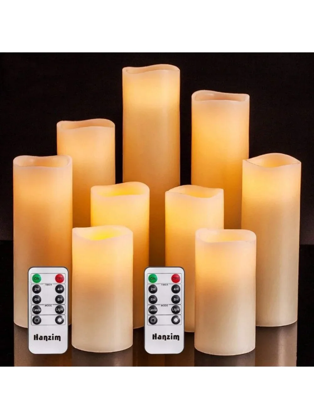 Set of 9 Flameless LED Pillar Candles with Remote Control - Battery Operated